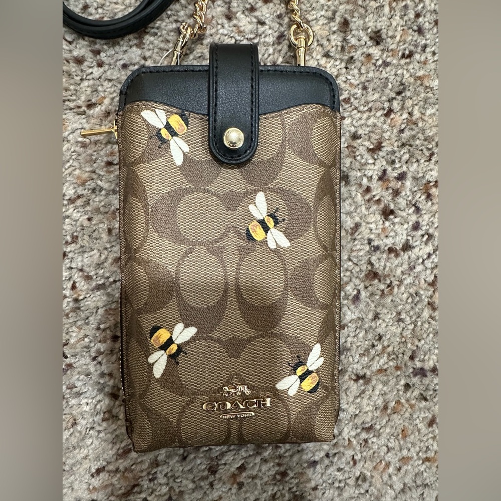 Coach Phone Crossbody In Signature Canvas With Bee Print